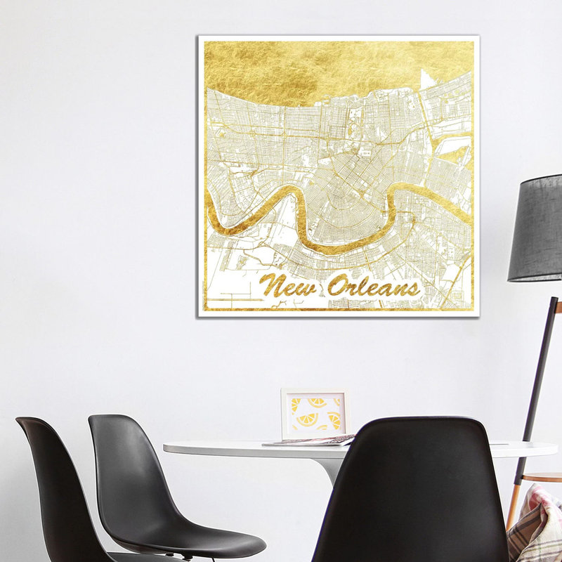 New Orleans Gold Leaf Urban Blueprint Map by Hubert Roguski - Wrapped Canvas Print, 93.98 cm H x 93.98 cm W x 3.175 cm D
