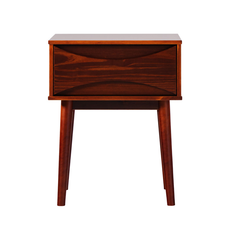 Walnut Solid Wood Mid-Century Modern 1-Drawer Nightstand