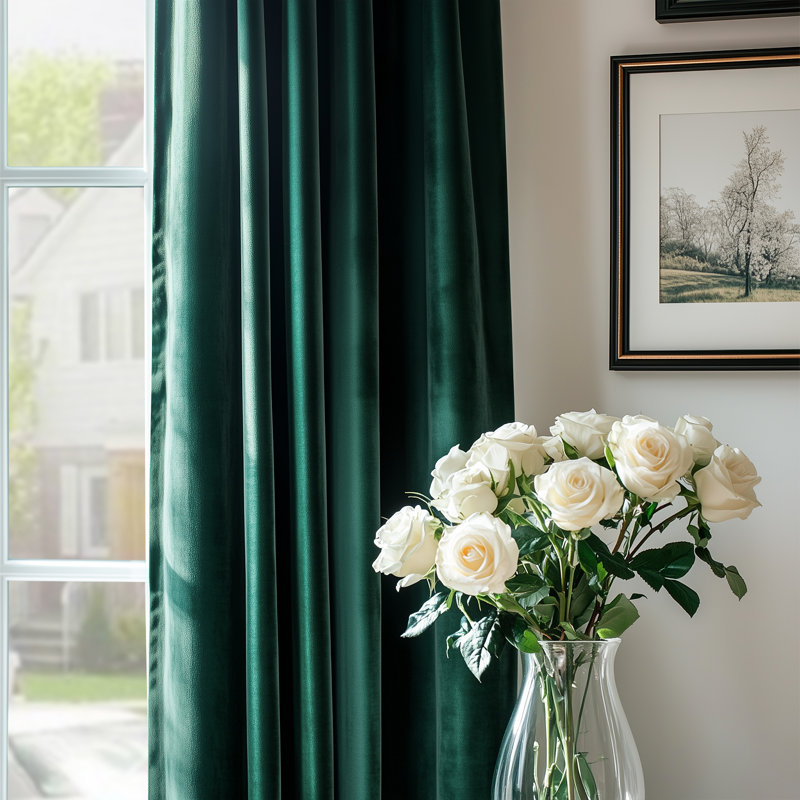 Rideau en velours uni pour le salon, L 52 po x L 95 po, Vert