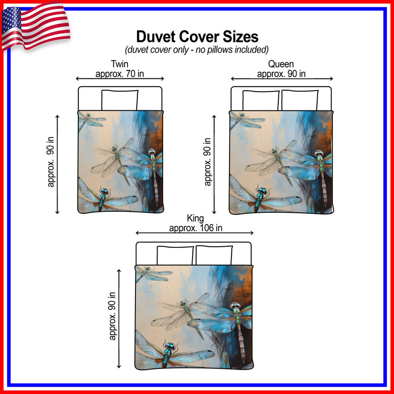 Blue Dragonflies Illustration Duvet Covers, King