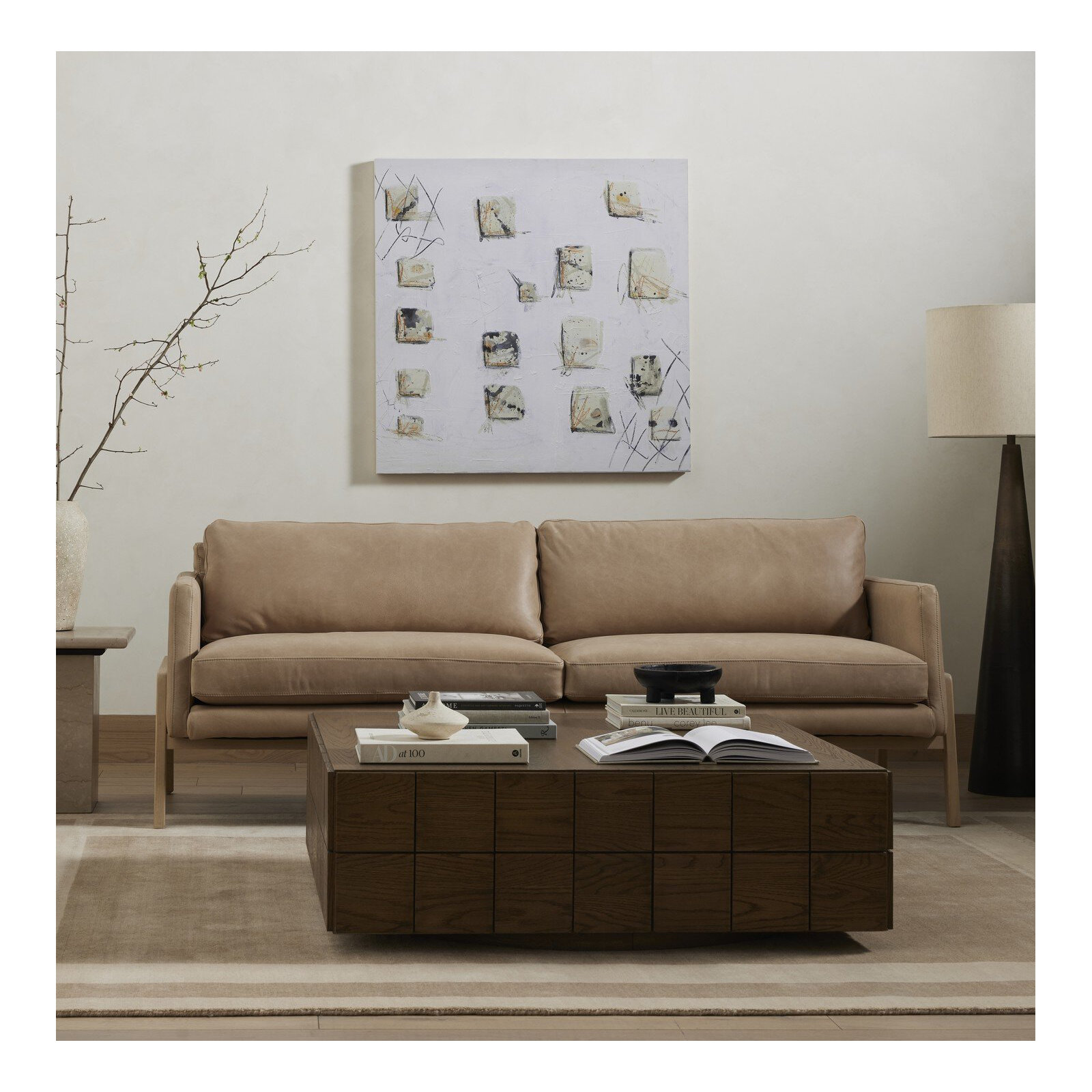 Viviana 84'' Upholstered Sofa, Palermo Nude Genuine Leather, Beige