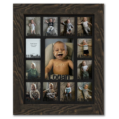 Personalized Baby First Year Picture Frame - Holds 12 Wallets and 1 5x7 Photo - 11x14