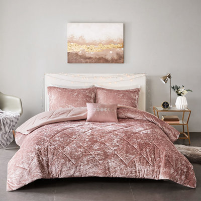 Édredon très grand / très grand en velours rosé, 100%, avec 4 taies décoratives et coussin décoratif