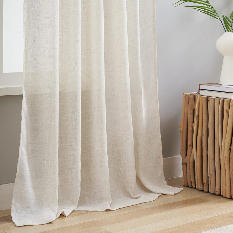 Natural Linen Semi Sheer Curtains Tab Top Light Filtering Elegant Curtains & Drapes For Living Room 52 X 84 Inch Length, Set Of 2 Panels