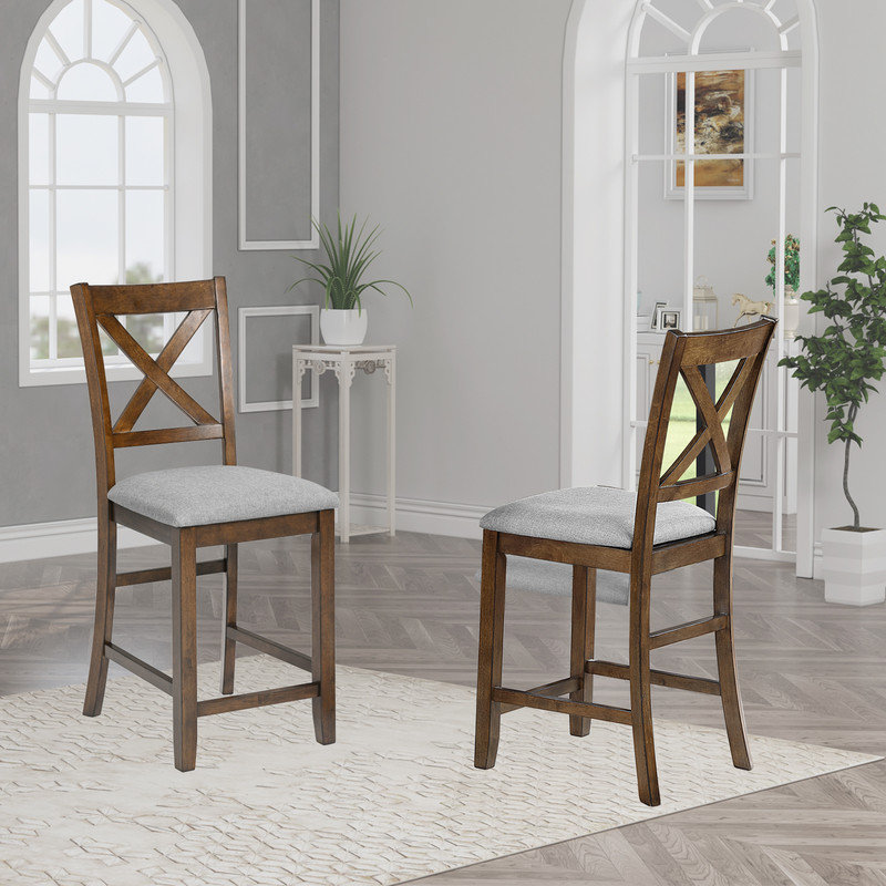 Solid Wood Counter Height Dining Chairs Set of 4 Upholstered Padded Seats with Ergonomic Backrest, Brown