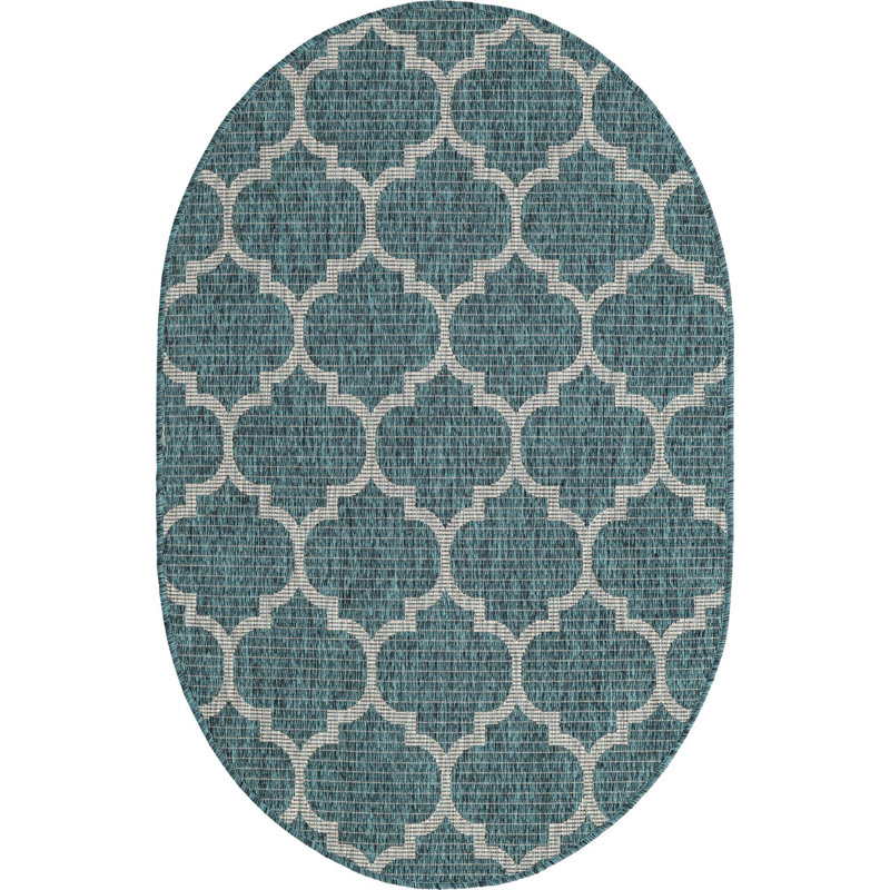 Outdoor Preen Area Rug Dark Green Color, Oval 3'3" x 5'3"