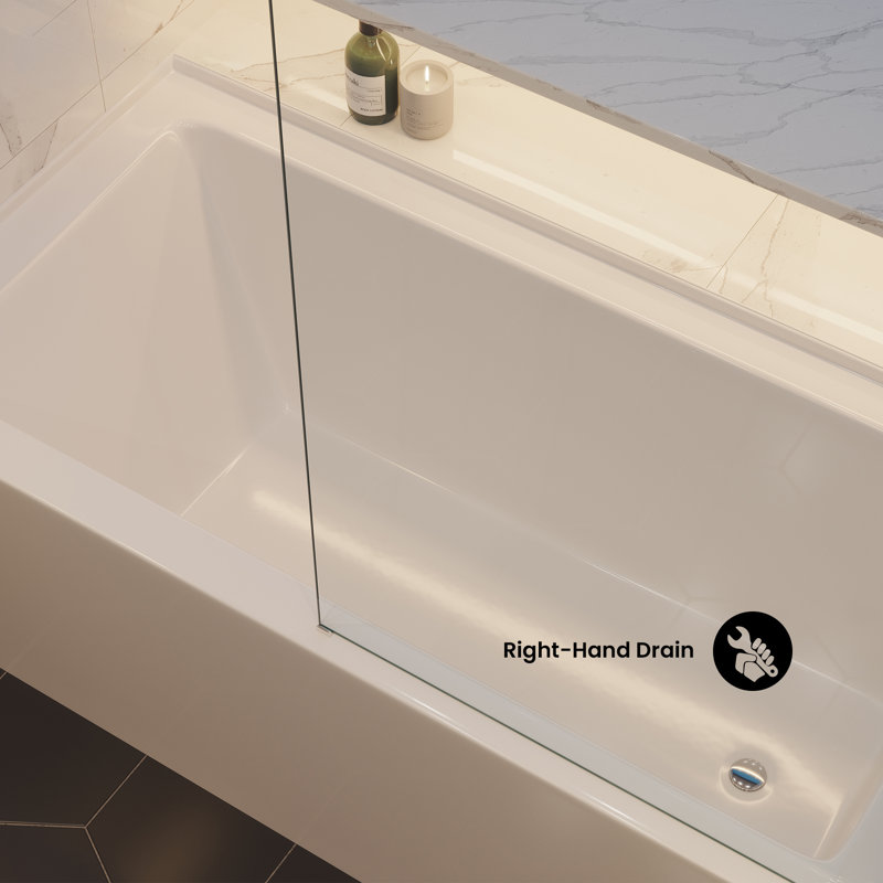 Baignoire d'angle Voltaire 60 po x 32 po avec vidange à droite et tablier, Blanc lustré, Droite