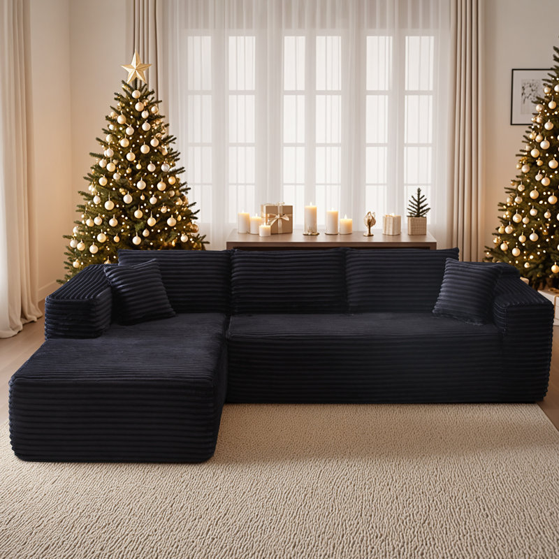 Canapé modulaire 2 pièces Rita, Orienté à gauche (vu de face), 100 % polyester noir