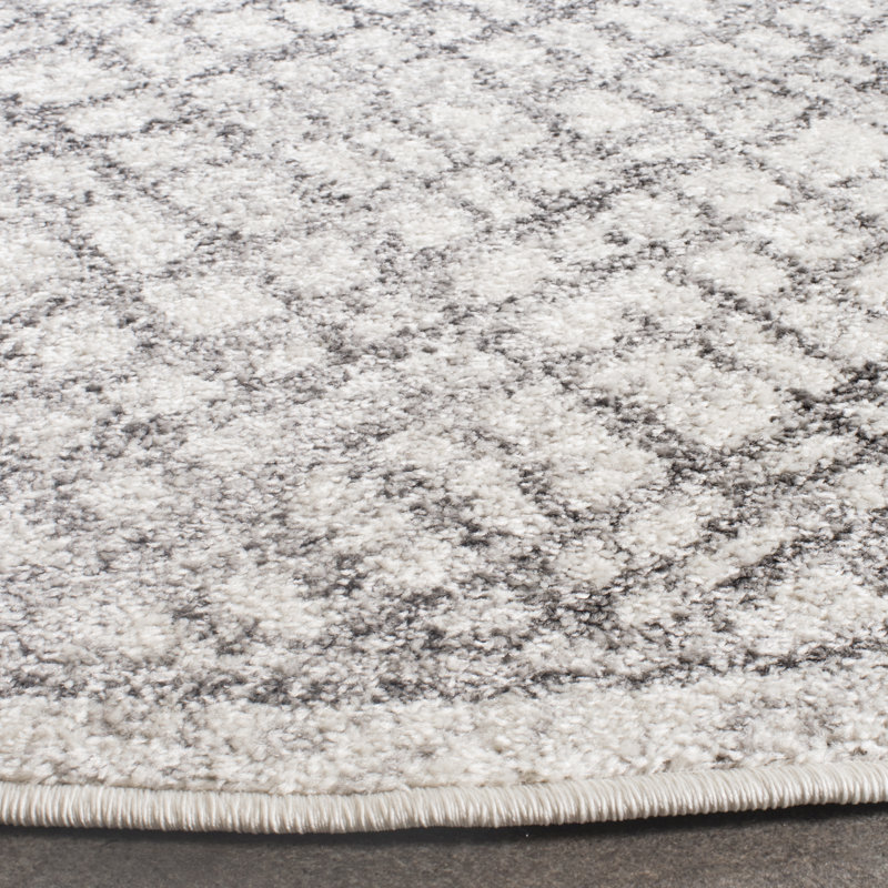 Tapis géométrique ivoire / argent Bethlyn, Rond 6 pi