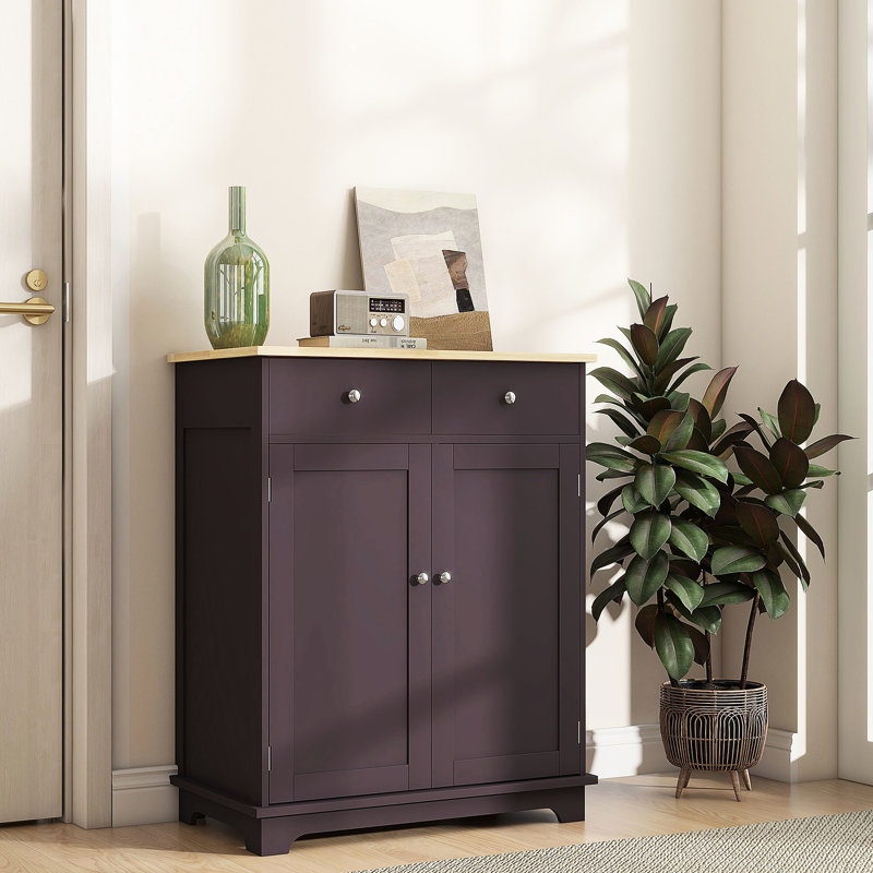 Armoire de rangement de comptoir en bois massif - Buffet avec 2 tiroirs, portes, tablette réglable pour le bar de cuisine