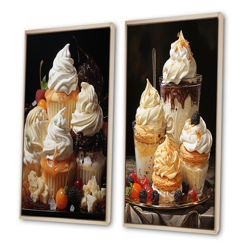 Classic Cupcakes Confections - Ensemble d'art mural sur toile Desserts, Encadrement brun, H 40 po x l 41 po