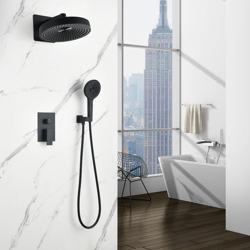 Système de douche encastré moderne - ensemble de fonctions murales 2 fonctions avec valve en laiton massif et buses autonettoyantes