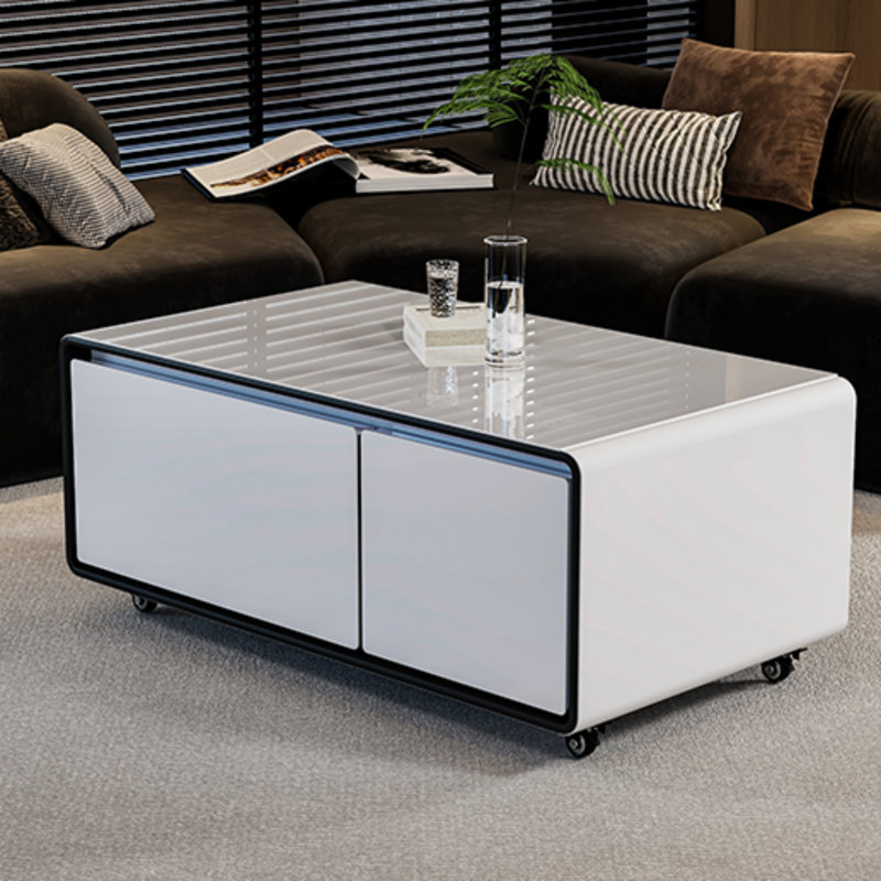 Cullyn 90L Smart Coffee Table with Fridge and Wireless Charging, White