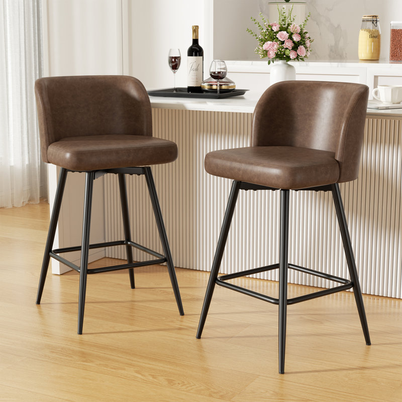 Modern Swivel Upholstered Counter Stool with Durable Metal Frame, Brown
