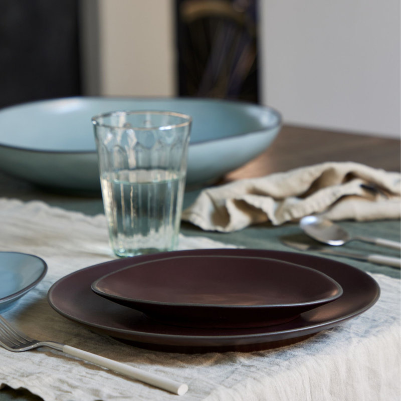 Stacked Organic Handmade Stoneware Dinner Plate, Brown