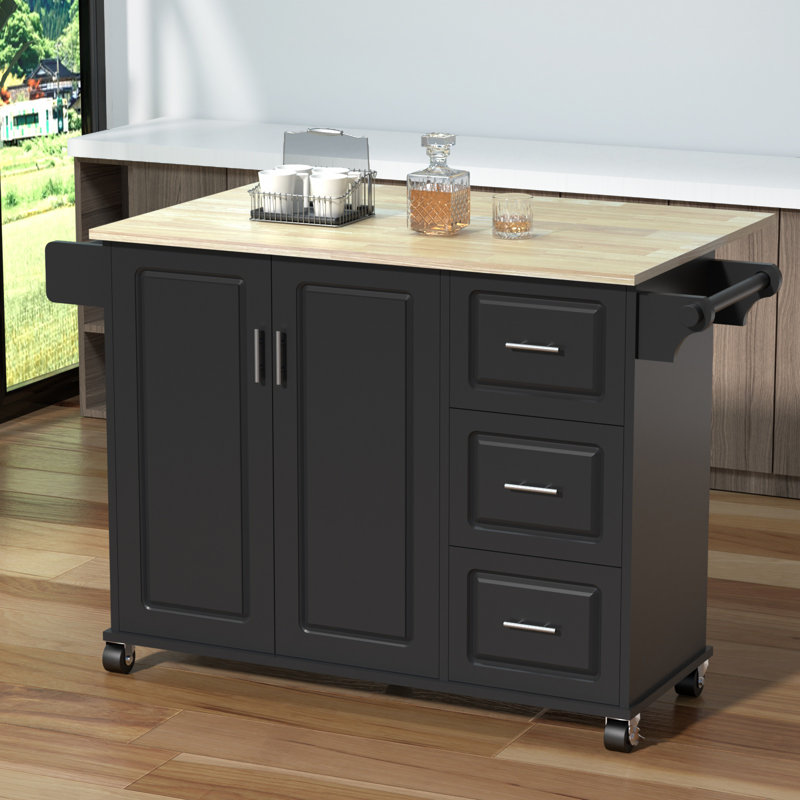 Wood Kitchen Island, Black