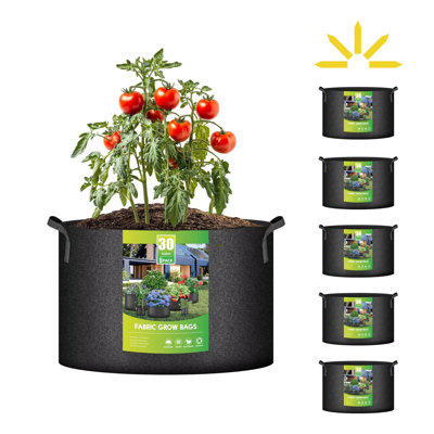 iPower 30 Gallon 5 Pack Plant Grow Bags Thickened Nonwoven Aeration Fabric Pots Heavy Duty Durable Container, Strap Handles for Garden