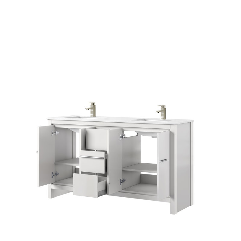 Lafarre 60" W x 20" D Double Bath Vanity Faucet Set, White, White Quartz