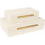 Boîtes de rangement décoratives beige chagrin - ensemble de 2 boîtes à bijoux et à souvenirs en similicuir avec poignées en métal doré, organisateurs de photos emboîtables