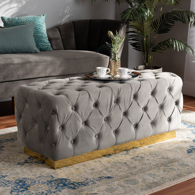 108cm Wide Tufted Rectangle Solid Colour Footstool Ottoman, Grey