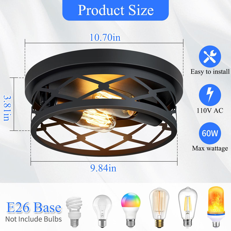 10.7 In. Farmhouse Black Flush Mount Ceiling Light Fixture with Turnable Light Cap (1-Pack), 1