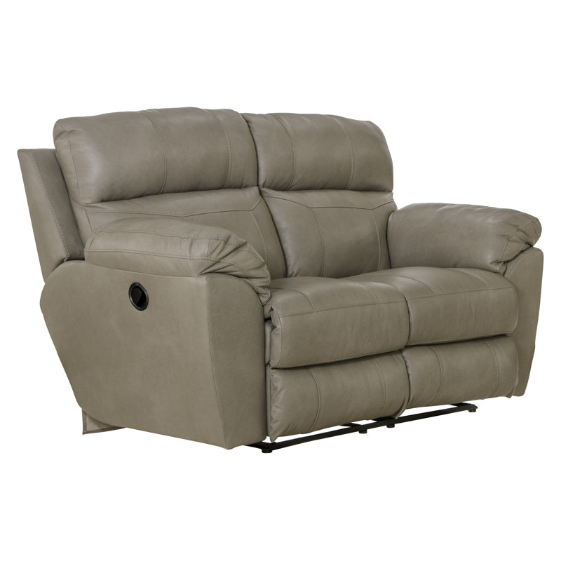 Causeuse inclinable en cuir Alonii, Cuir mastic assorti, Manuel, H 42,5 po x l 69 po x P 42,5 po