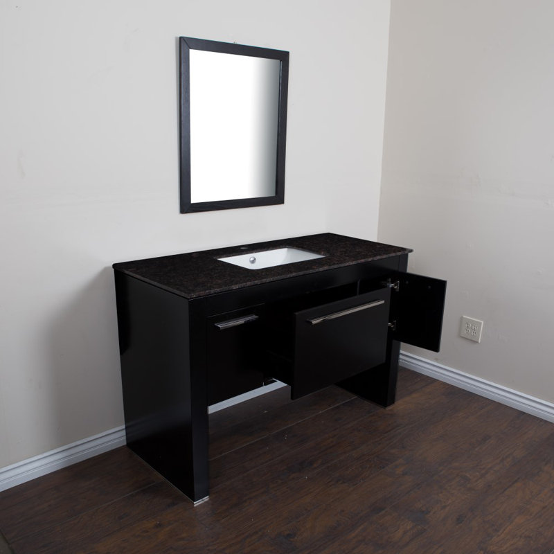 Arles 55.3 " W Freestanding Standard 1 Single Vanity Bathroom Vanity With Marble Top, Black/Tan Brown