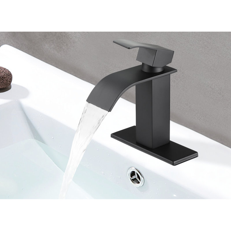 Waterfall Spout Matte Black Bathroom Sink Tap, Single Handle For Convenient Water Adjustment, Stainless Steel Manufactured Faucet With Design, Precise Control, Construction