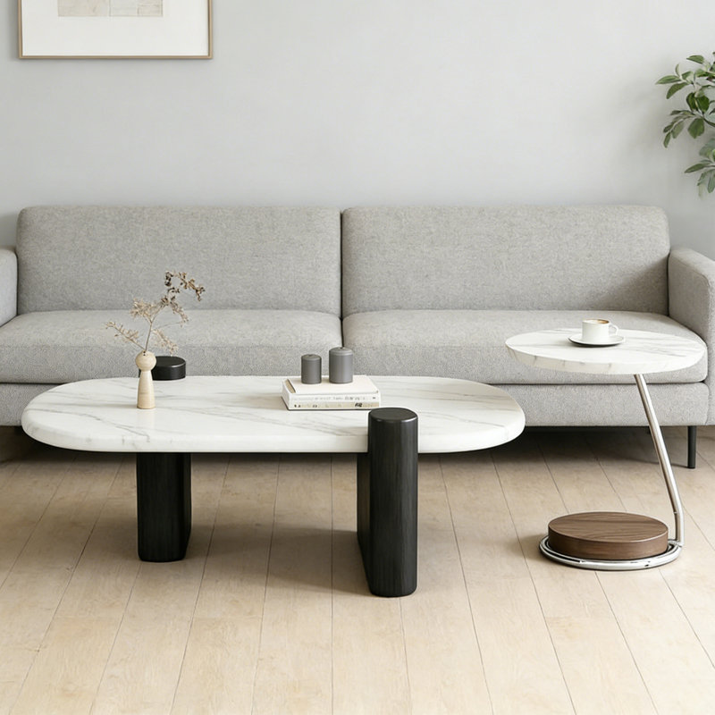 Table basse Luxury, Blanc / Gris, H 15,7 po x L 43,3 po x l 27,2 po