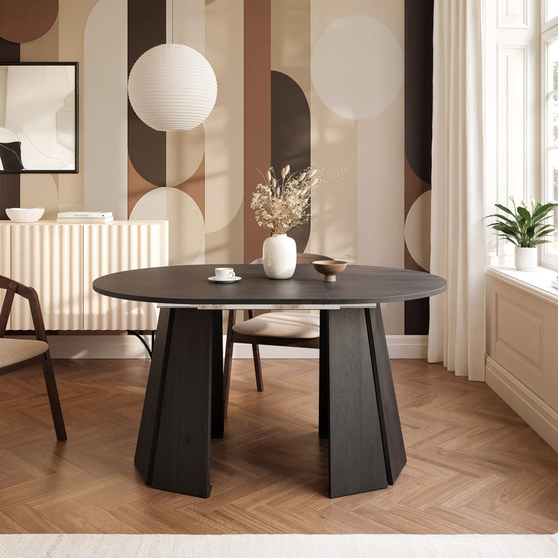 Extendable Round Dining Table, 76cm H x 140cm W x 140cm D, Black