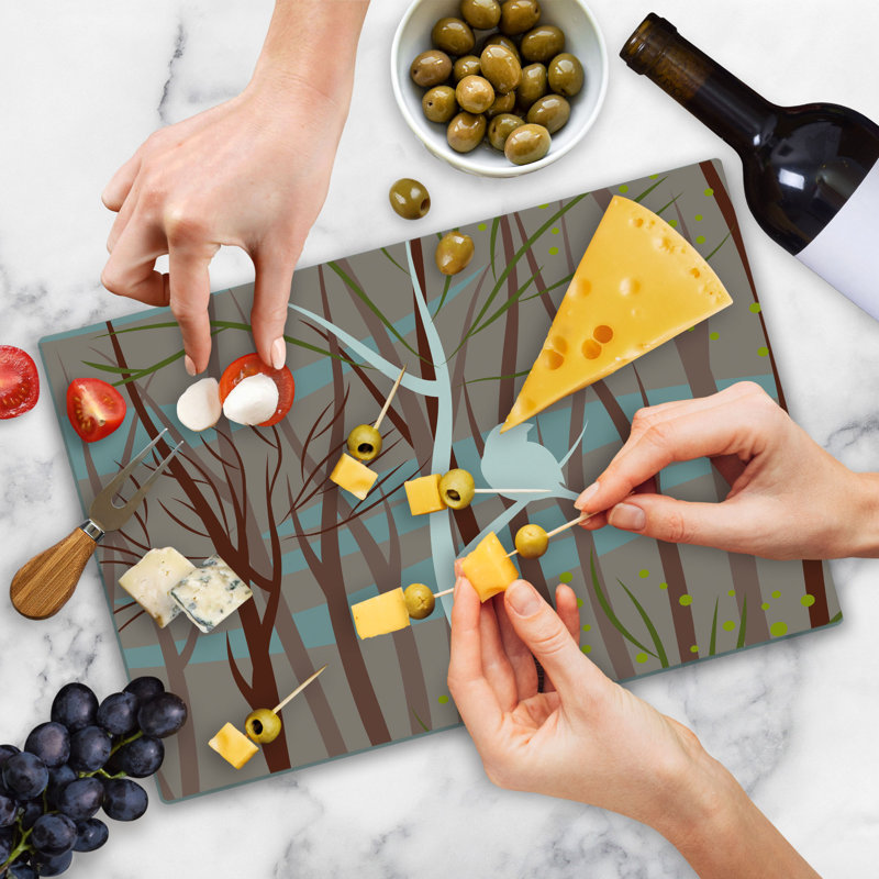 Ambesonne Forest Cutting Board Large Size Bird on Leafless Branch Multicolor