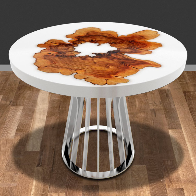Table de salle à manger Amiata, L 53,9 po x L 53,9 po, Brun / blanc fantôme, Chrome