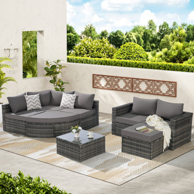 Ensemble de canapé modulaire d'extérieur 8 pièces, ensemble de conversation en rotin PE en osier avec coussins à séchage rapide, gris foncé