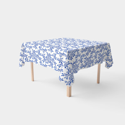 Square Tablecloth, 100% Cotton, 52X52", Swirly Blue Vines