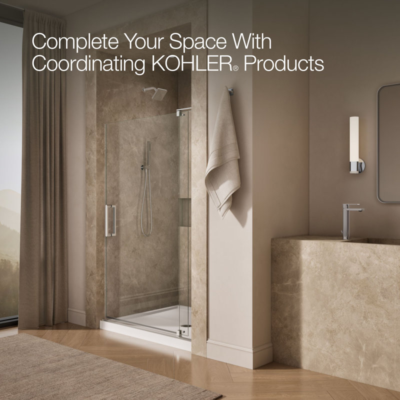 Revel 48'' x 74'' Pivot Shower Door with CleanCoat® Technology, Bright Polished Silver, Crystal Clear