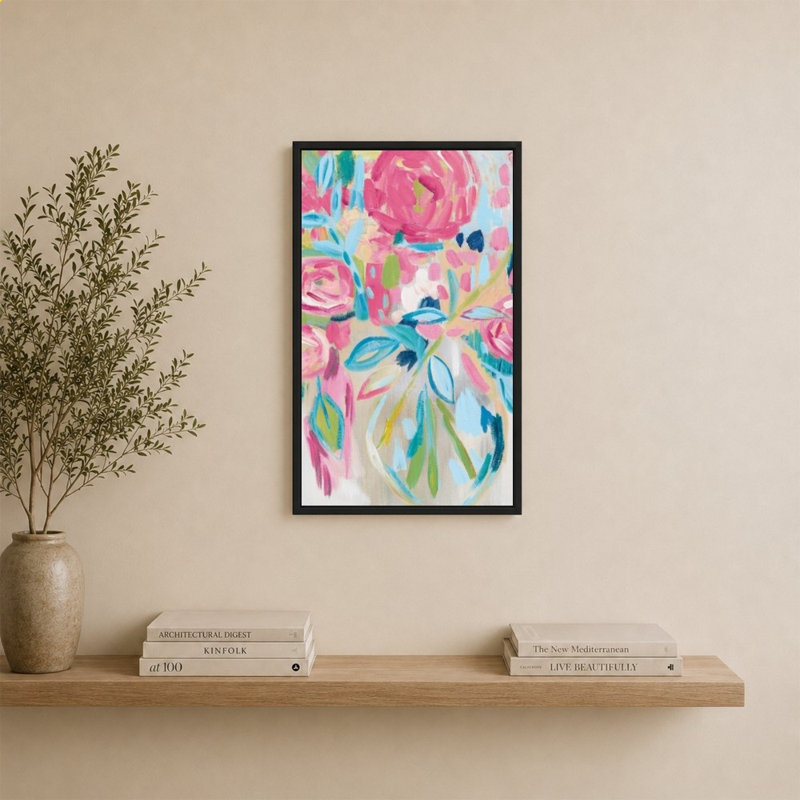 «Summer Pink Floral» par Farida Zaman - Impression sur toile, 34" H x 24" W, Black