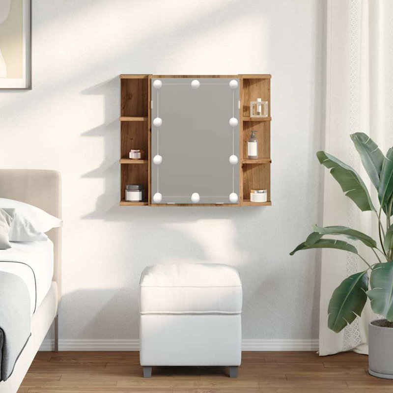 700mm W 600mm H Surface Framed Medicine Cabinet Mirror 6 Fixed, Artisan Oak