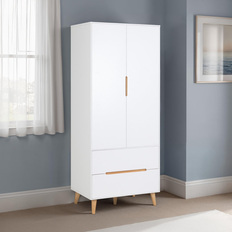 Heriberto 2 Door Solid Wood Wardrobe, White