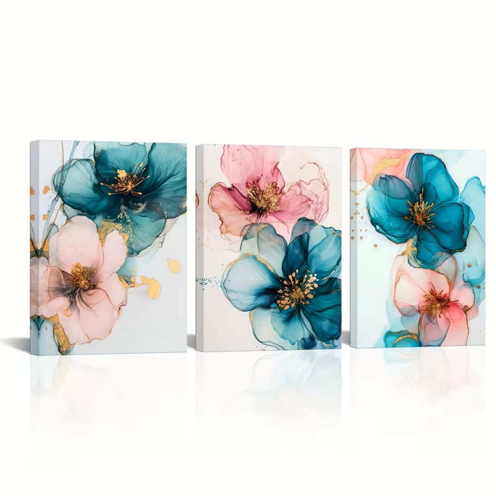 Ophelia & Co. 3Pcs Abstract Petals Canvas Wall Art Rustic Teal And Pink ...