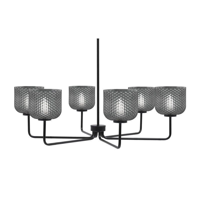 Lustre 6 lumières Amarmula, finition noir mat, verre texturé fumée 6 ", Transparent/noir, Noir
