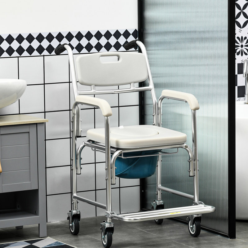 31 Douche, gris. Capacité de poids de 330 lb. Siège rembourré, roues avec verrou de sécurité, fauteuil roulant imperméable, limite. Léger et léger