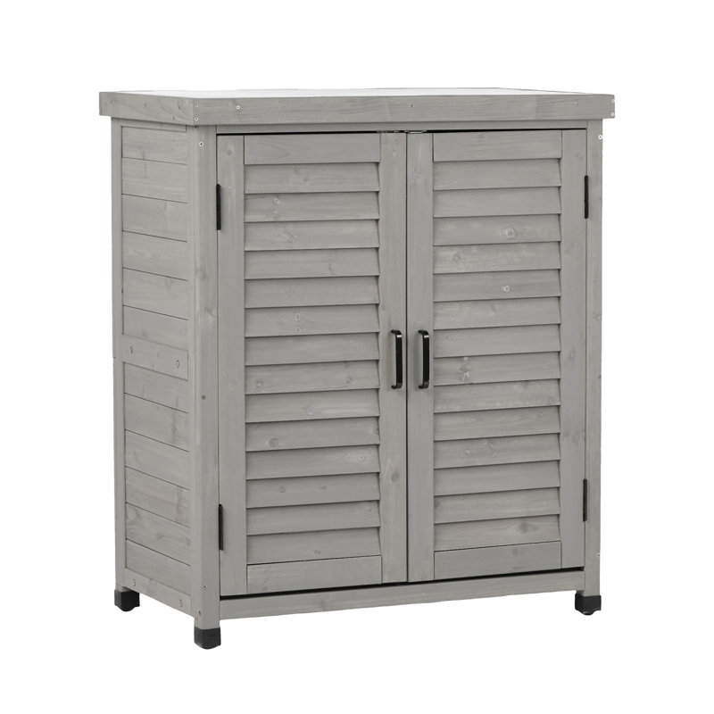 Banc de rempotage avec armoire de rangement et plateau de table en métal pour patio extérieur, Gris