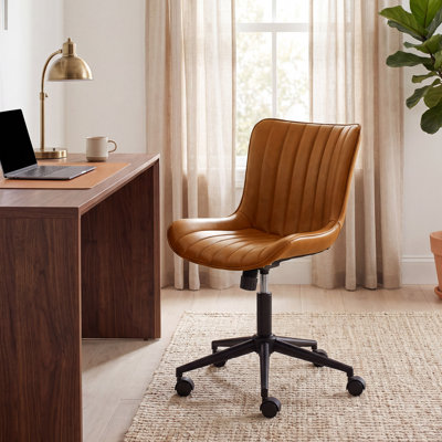 Chaise de bureau pivotante en cuir véritable avec roulettes Brionni