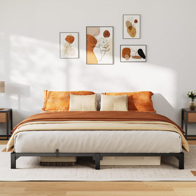 Full Size Metal Bed Frame 6 Inch Heavy Duty Platform Bed Frame with Durable Iron Slat Support and Legs No Box Spring Required No Screws Needed Support Up to 800 LBS