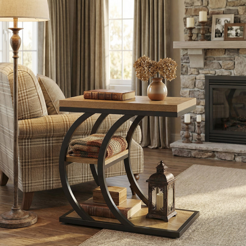 3-Tier C Shaped End Table for Living Room