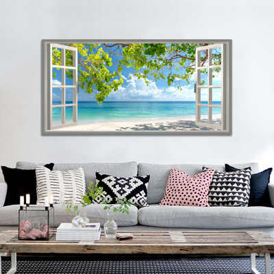 Art mural sur toile GUTTATY Spring, photos de paysages de nature, fausses fenêtres, grand arbre de plage, œuvre d'art pour le salon, chambre à coucher, affiche murale encadrée prête à être accrochée, 30 po x 60 po