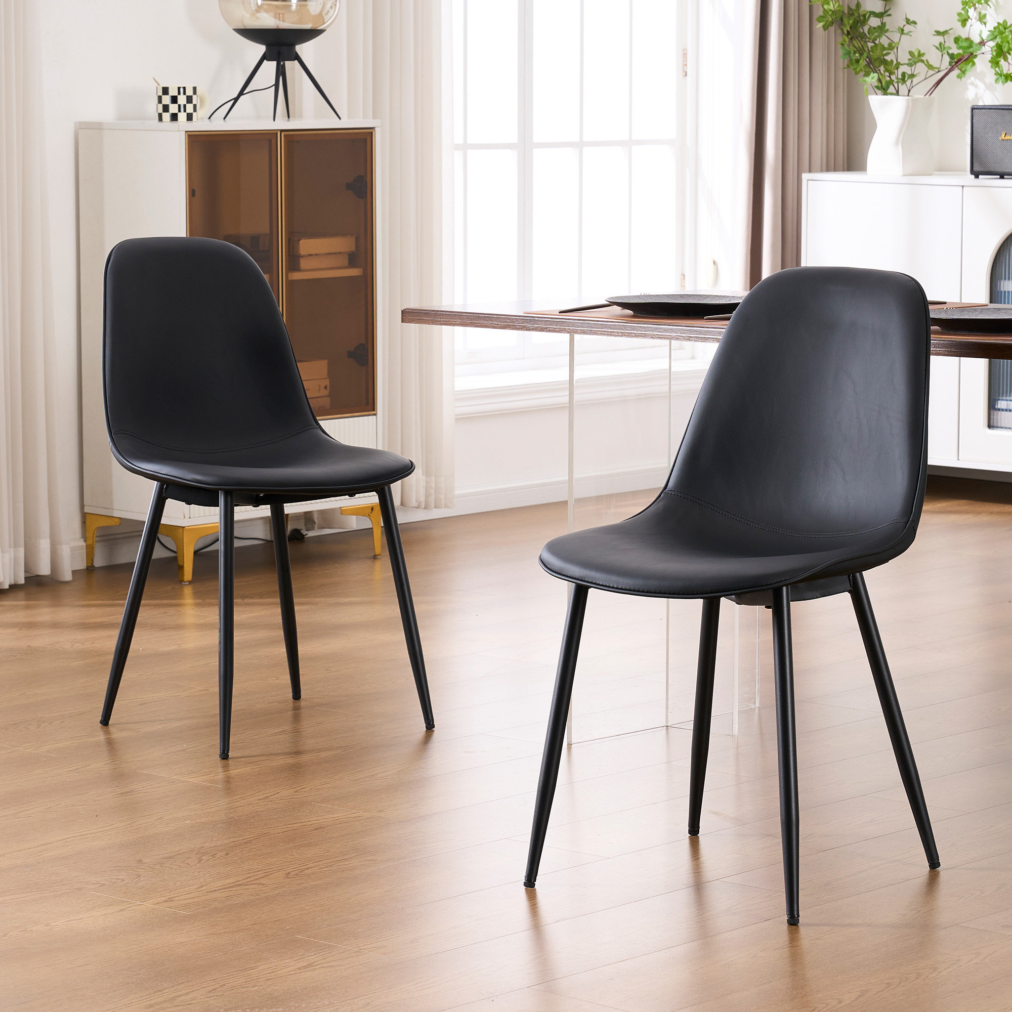 Kavi Upholstered Dining Chair, Black Faux Leather/Black