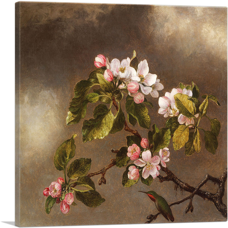 «Hummingbird and Apple Blossoms 1875» par Martin Johnson Heade, reproduction d'art sur toile tendue