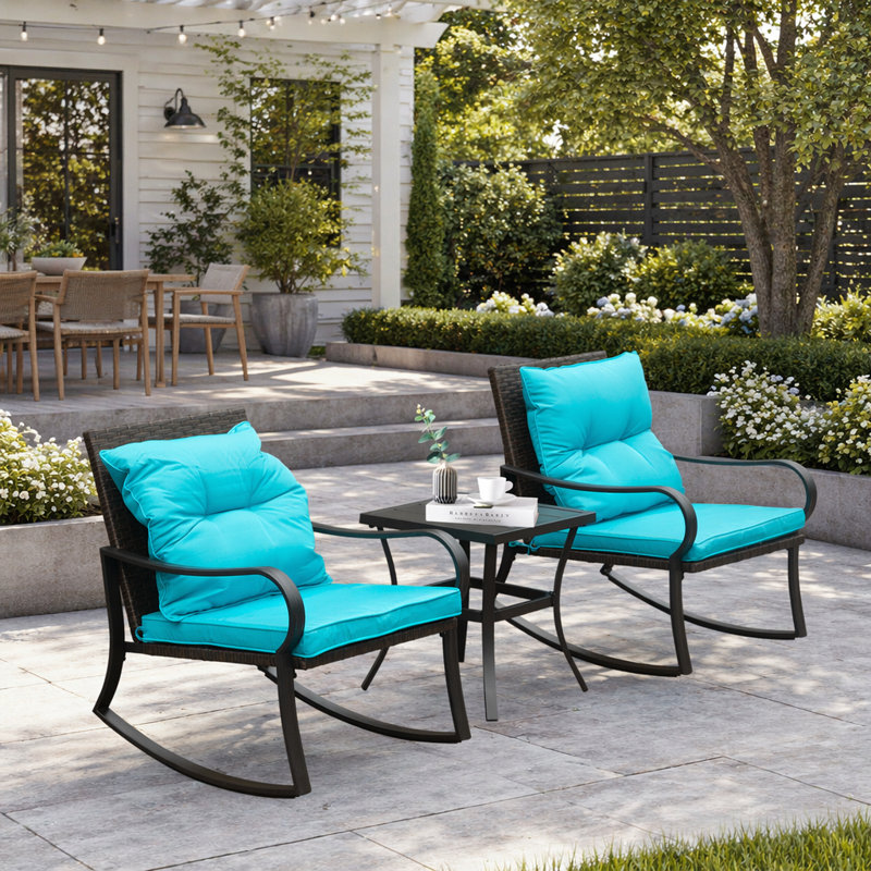 Ensemble de conversation de terrasse en métal durable pour 2 personnes avec coussins confortables et osier résistant aux intempéries