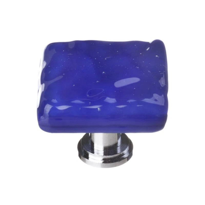 Bouton de quincaillerie décoratif carré en verre bleu cobalt 1 1/4 po Glacier, Nickel satiné, Bleu cobalt foncé
